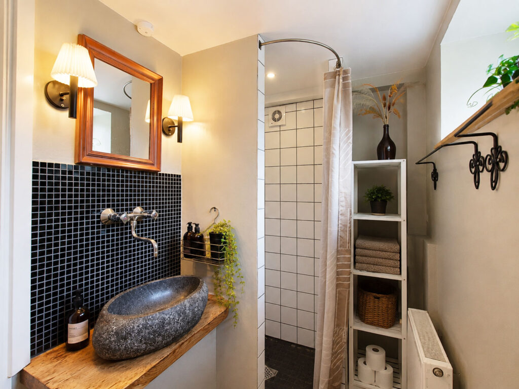 Bright bathroom with shower