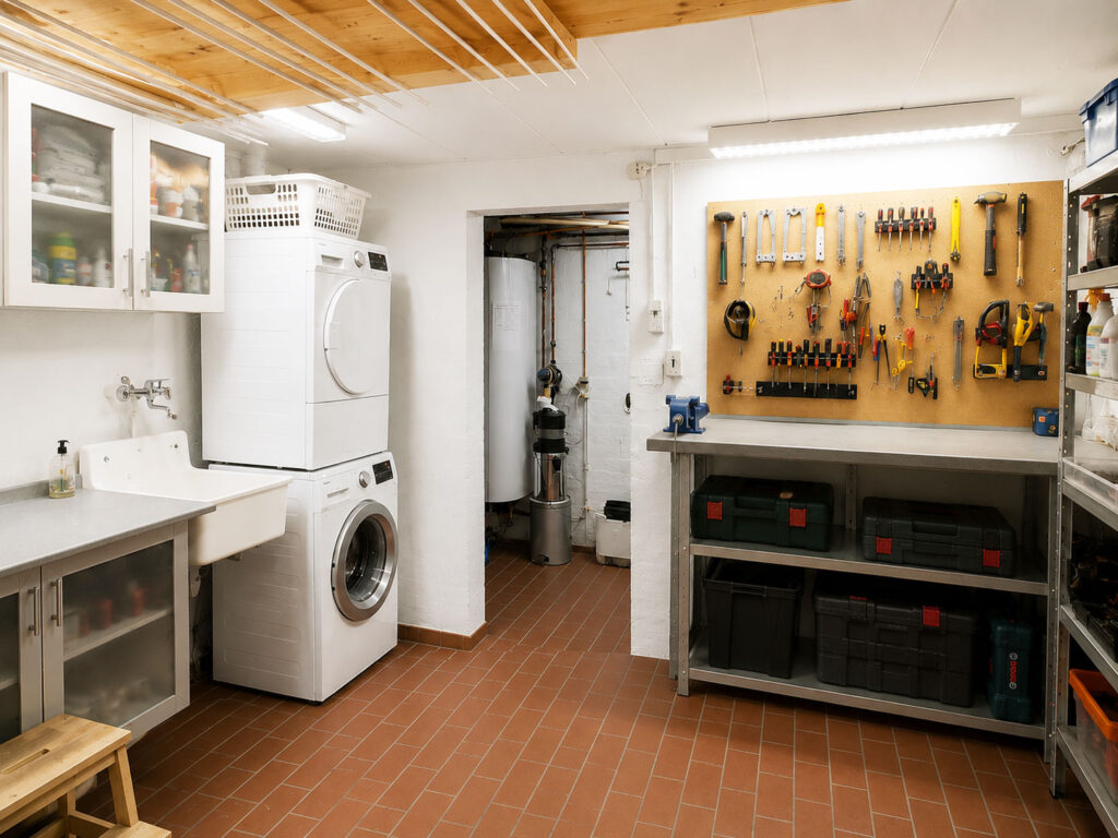 Utility and hobby room in the basement
