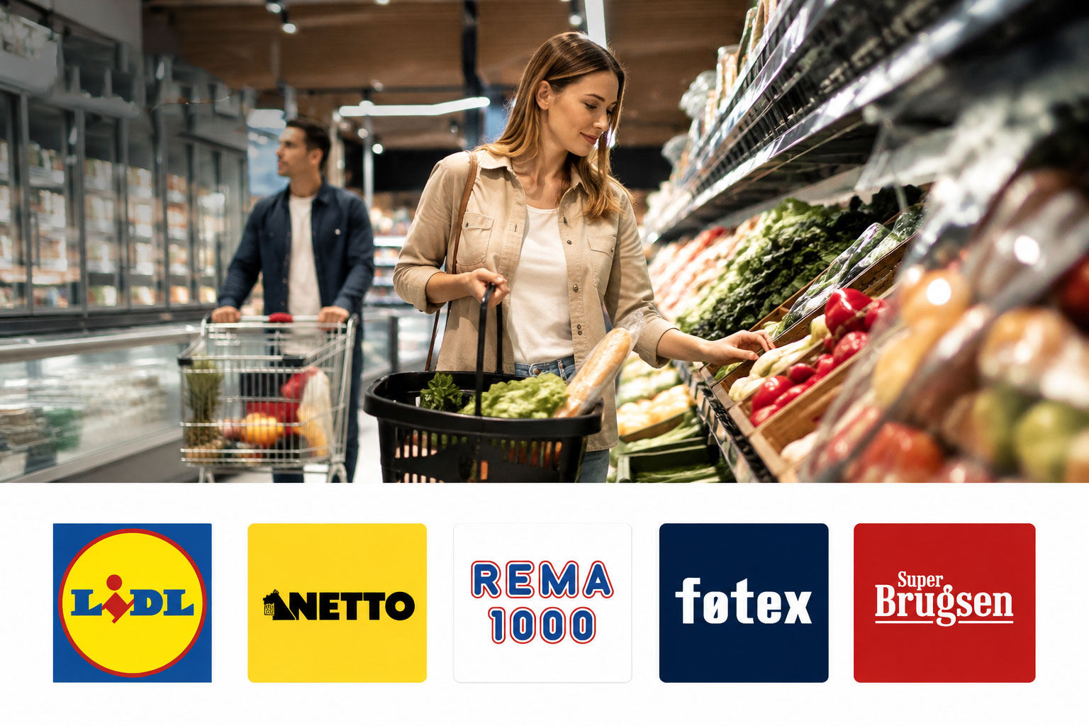 Lidl, Netto, REMA 1000, Føtex and SuperBrugsen near Blue House